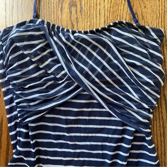 J. Crew Striped One Piece Swimsuit Ruched Sz 10 Bandeau Removeable Strap Barbie - Picture 2 of 10